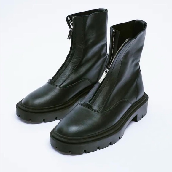 Zara Leather Front-Zip Ankle Boots - Picture 2 of 10